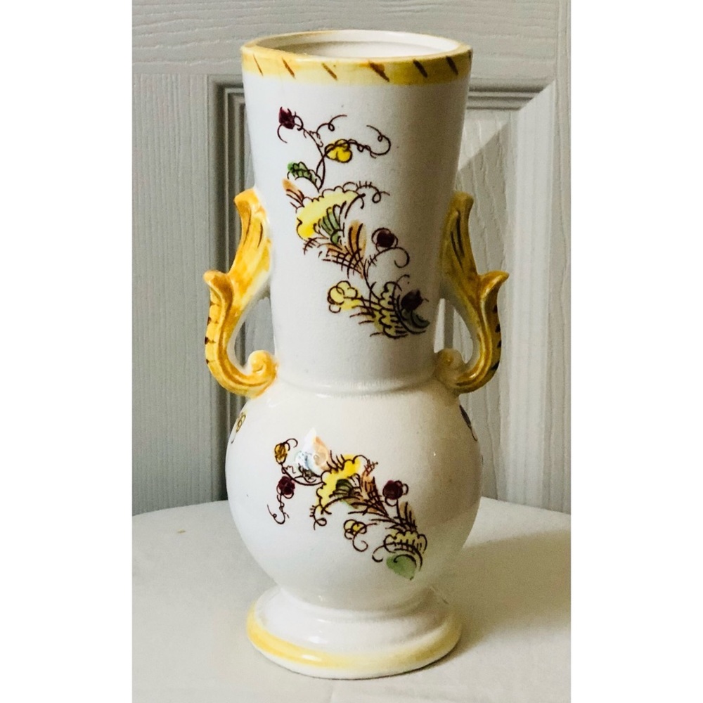 Vintage! Antique Pale Yellow Japanese Vase With Dancing Couple Design